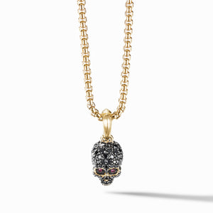 Skull Amulet with Full Pavé Black Diamonds, Rubies and 18K Yellow Gold