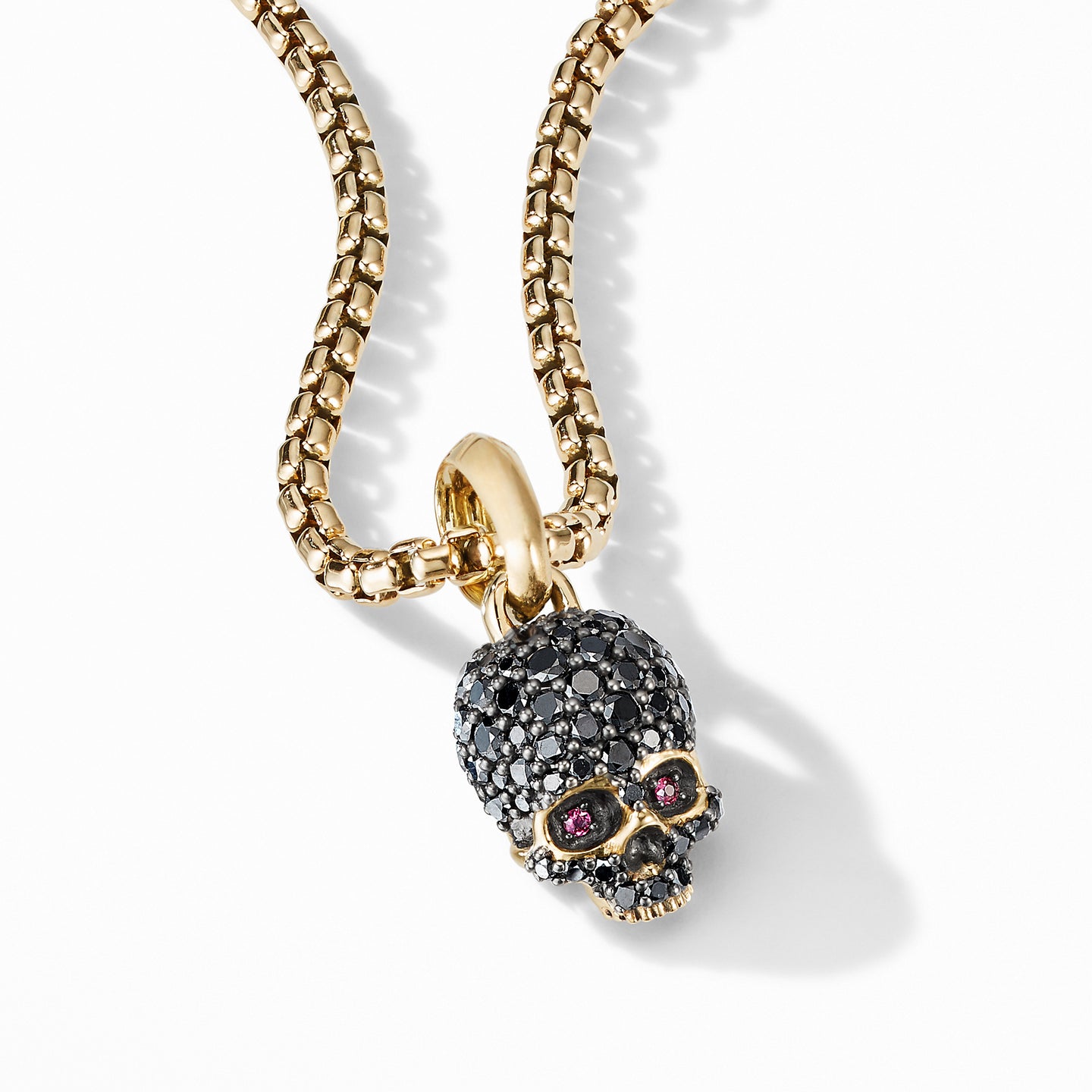 Skull Amulet with Full Pavé Black Diamonds, Rubies and 18K Yellow Gold