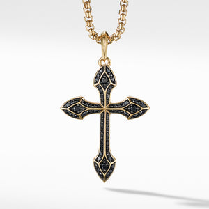 Gothic Cross Amulet with Pavé Black Diamonds and 18K Yellow Gold