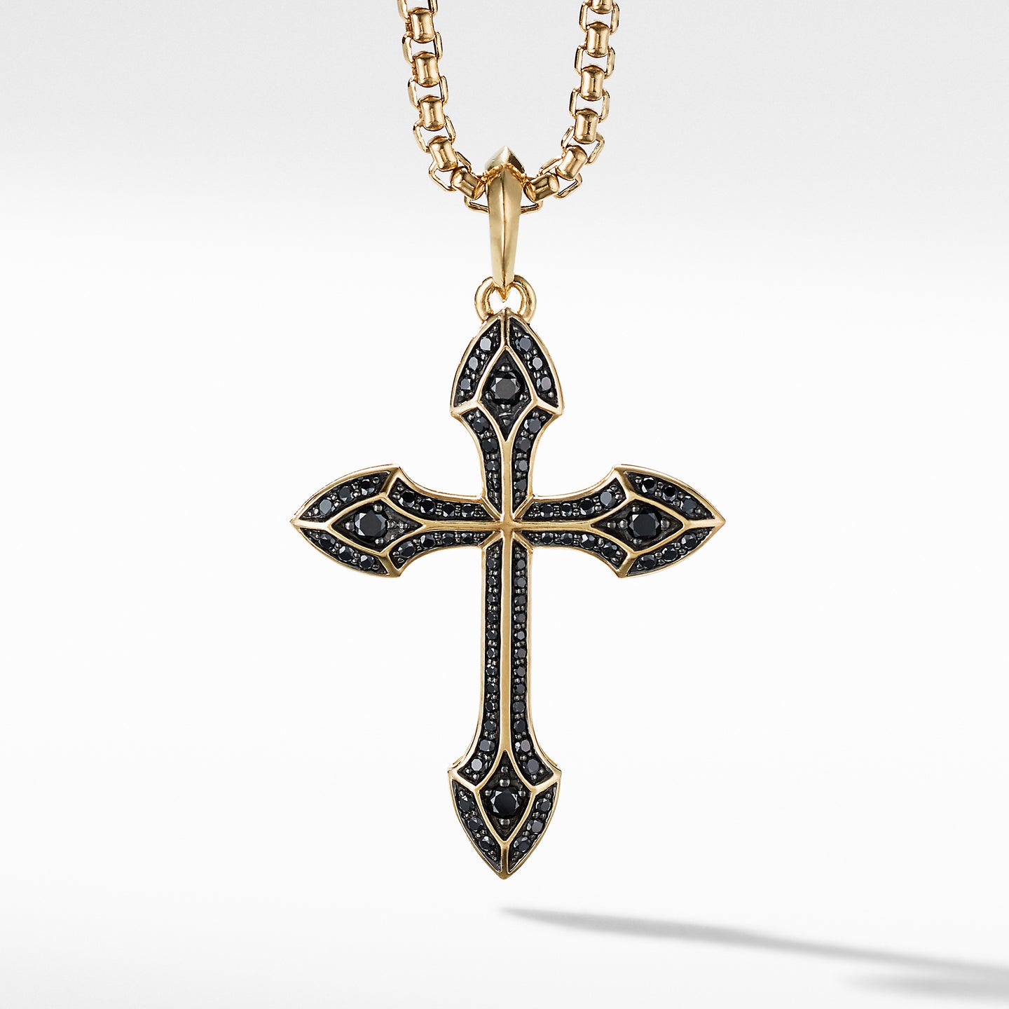 Gothic Cross Amulet with Pavé Black Diamonds and 18K Yellow Gold