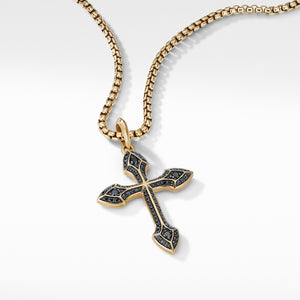 Gothic Cross Amulet with Pavé Black Diamonds and 18K Yellow Gold