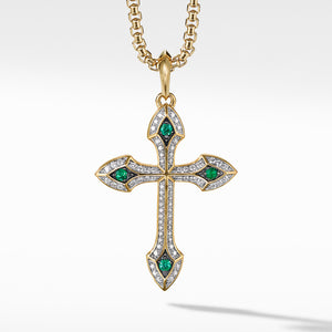 Gothic Cross Amulet with Pavé Diamonds, Emeralds and 18K Yellow Gold
