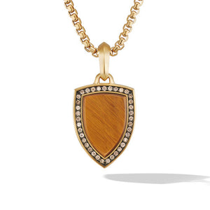 Shield Amulet in 18K Yellow Gold with Tiger's Eye and Pavé Cognac Diamonds