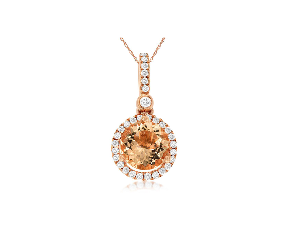Sabel Collection 14K Rose Gold Round Morganite and Diamond Halo Pendant