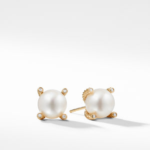 David Yurman Pearl Earrings with Diamonds in Gold
