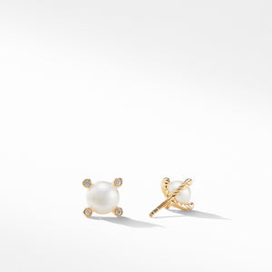 Cable Earrings with Diamonds and Pearls in Gold