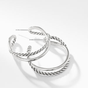 Silver David Yurman Crossover Hoop Earrings