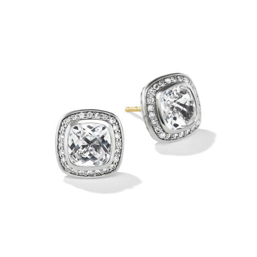 Albion Stud Earrings with White Topaz and Pavé Diamonds