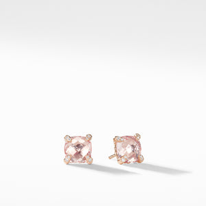 Rose Gold David Yurman Stud Earrings with Morganite and Diamonds