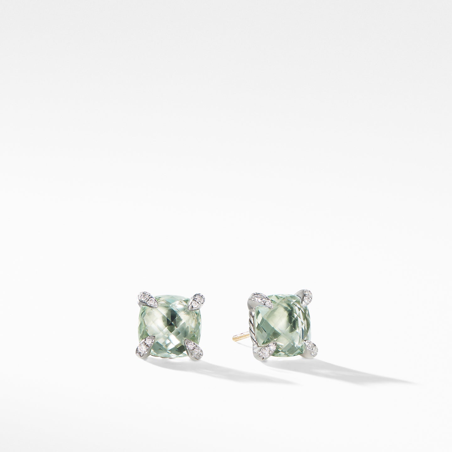 Châtelaine® Stud Earrings with Prasiolite and Diamonds