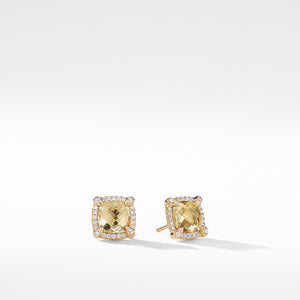 Châtelaine® Pavé Bezel Stud Earring with Champagne Citrine and Diamonds in 18K Gold, 8mm
