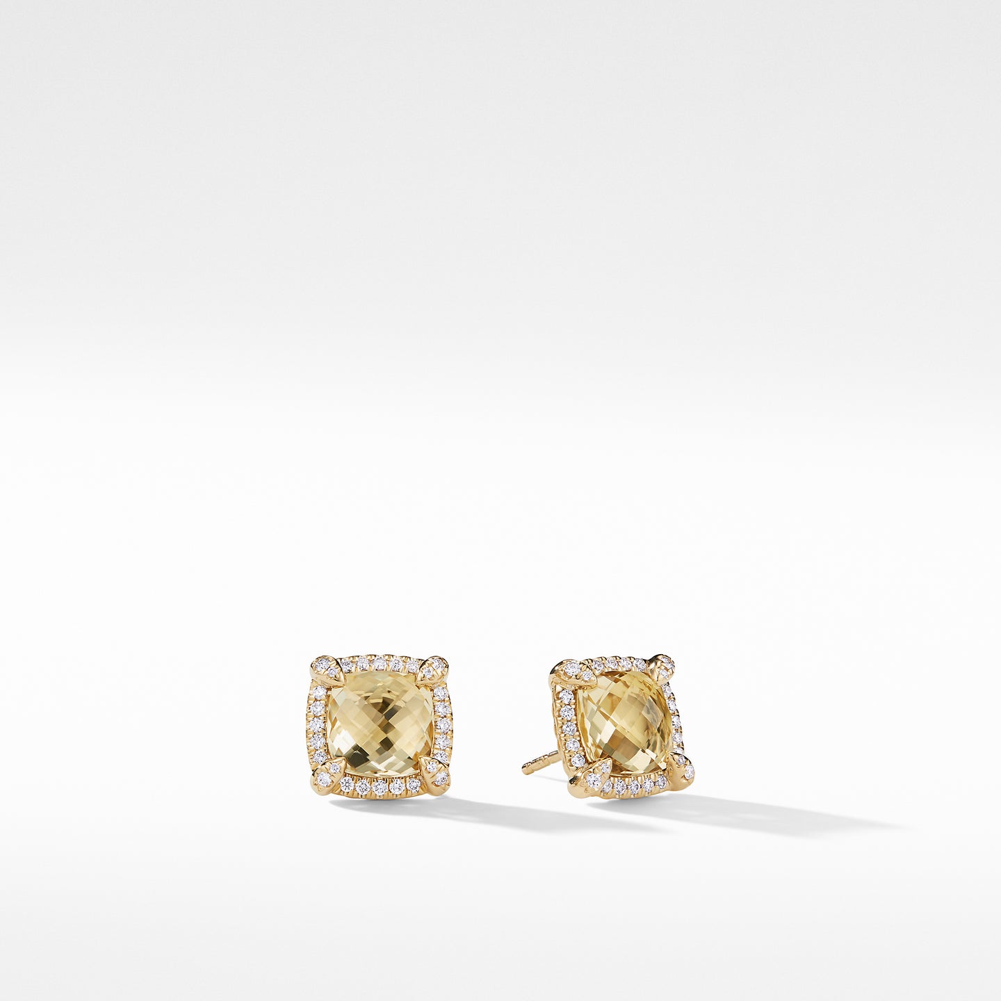 Châtelaine® Pavé Bezel Stud Earring with Champagne Citrine and Diamonds in 18K Gold, 8mm