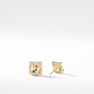 Châtelaine® Pavé Bezel Stud Earring with Champagne Citrine and Diamonds in 18K Gold, 8mm