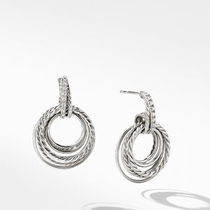 Crossover Drop Earrings with Diamonds, 30mm