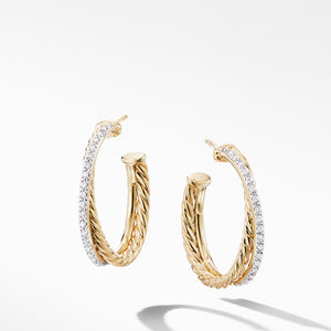 David Yurman Crossover Medium Hoop Earrings in 18K Yellow Gold with Diamonds