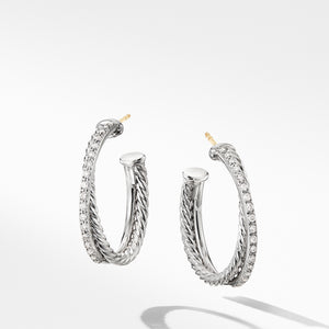 David Yurman Sterling Silver Crossover Medium Hoop Earrings with Diamonds