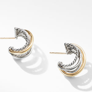 David Yurman Silver and 18K Yellow Gold Crossover Huggie Hoop Earrings