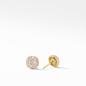 Small Cushion Stud Earrings in 18K Yellow Gold with Pavé Diamonds