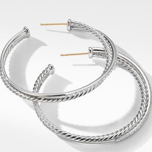 David Yurman Sterling Silver Crossover XL Hoop Earrings with Diamonds