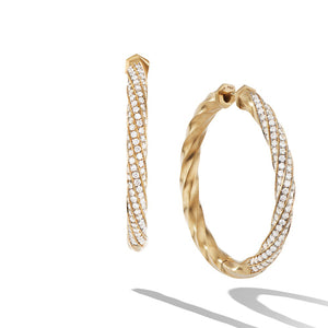Cable Edge Hoop Earrings in Recycled 18K Yellow Gold with Pavé Diamonds