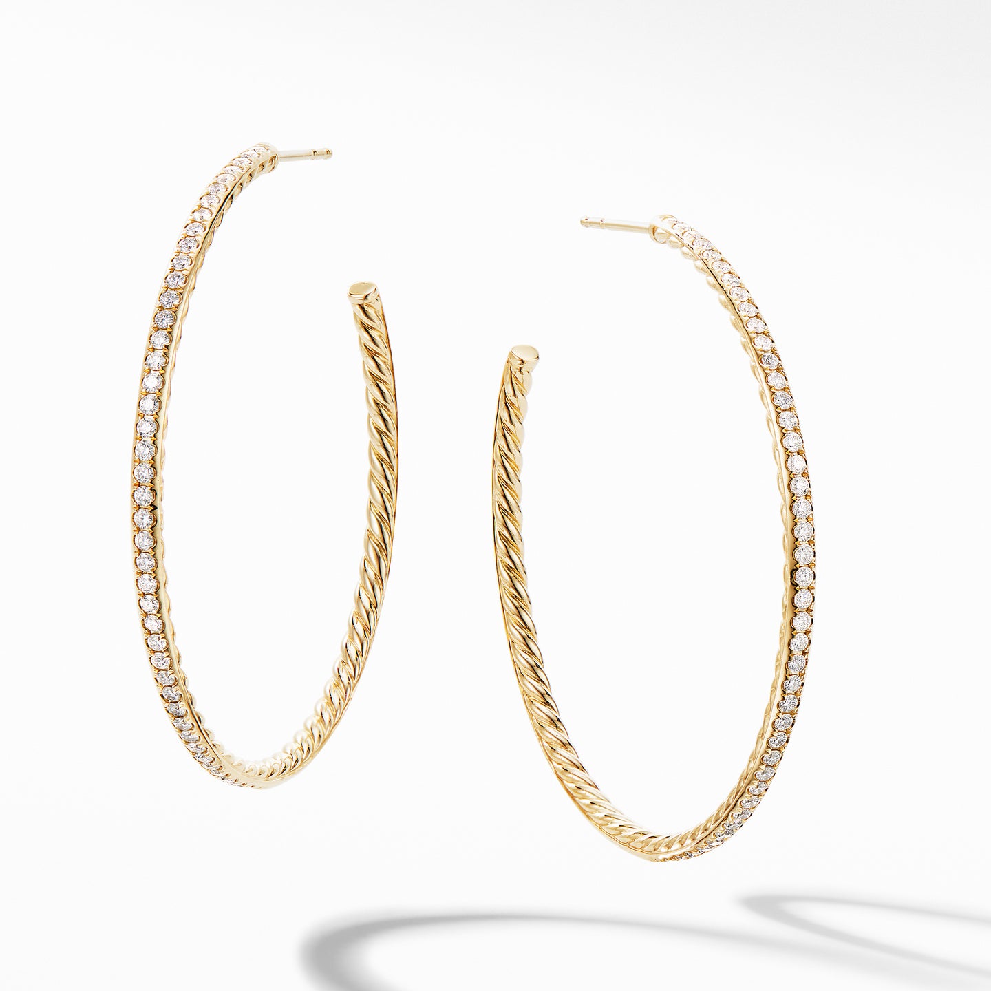Large Hoop Earrings in 18K Yellow Gold with Pavé Diamonds