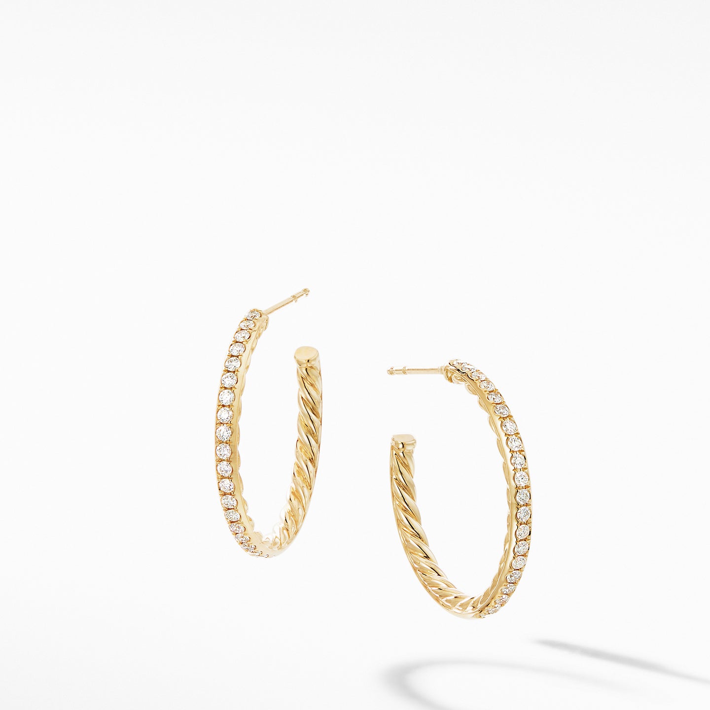 David Yurman Small Hoop Earrings in 18K Yellow Gold with Pavé Diamonds