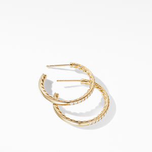 David Yurman Small Hoop Earrings in 18K Yellow Gold and Diamonds