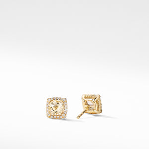 Petite Chatelaine® Pavé Bezel Stud Earring in 18K Yellow Gold with Champagne Citrine