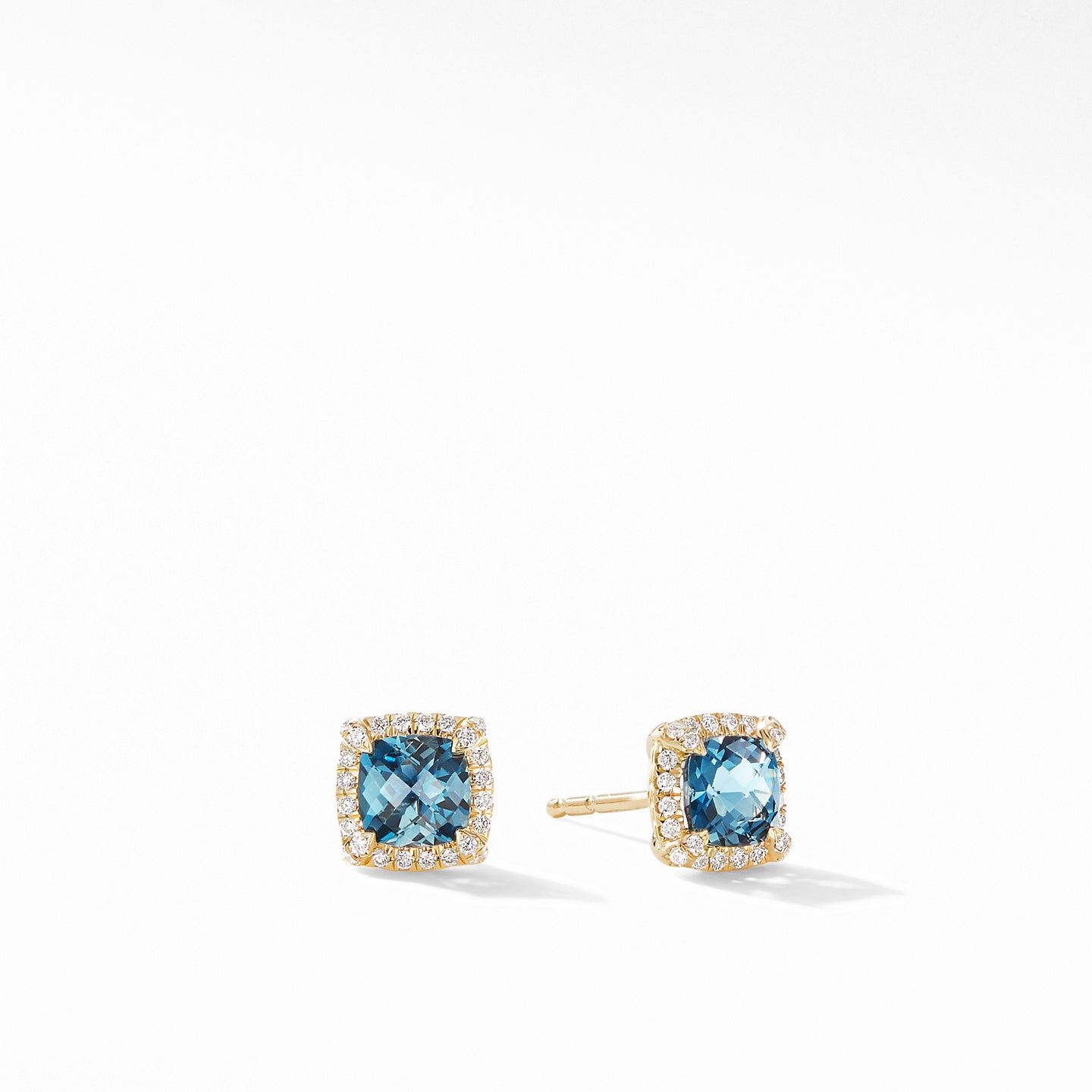 Petite Chatelaine® Pavé Bezel Stud Earring in 18K Yellow Gold with Hampton Blue Topaz