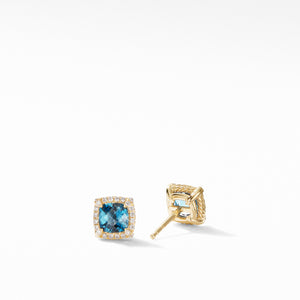 Petite Chatelaine® Pavé Bezel Stud Earring in 18K Yellow Gold with Hampton Blue Topaz