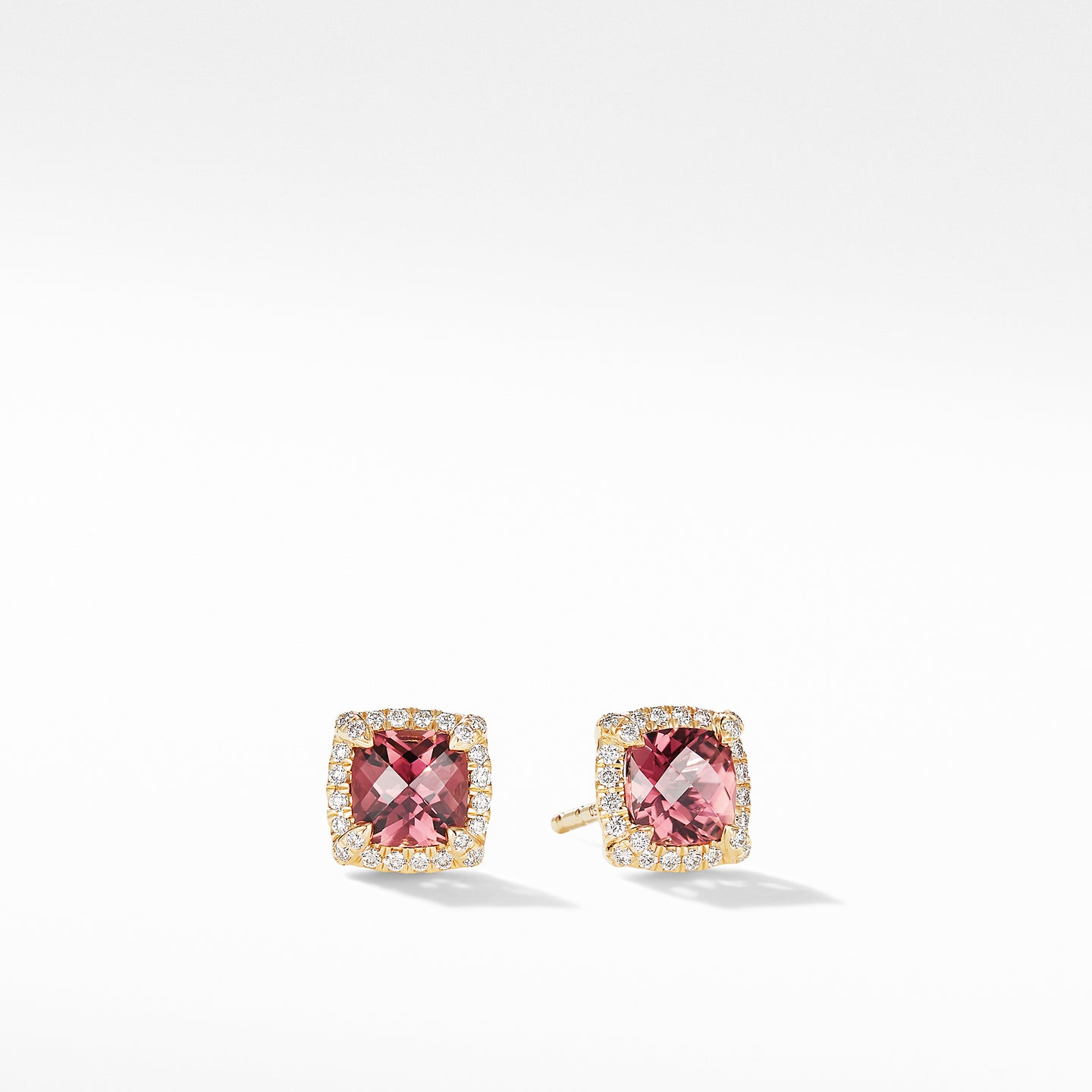 Petite Chatelaine® Pavé Bezel Stud Earring in 18K Yellow Gold with Pink Tourmaline