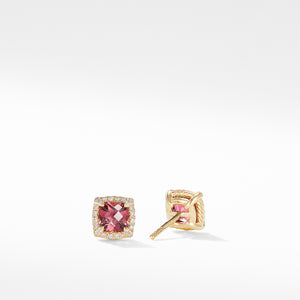 Petite Chatelaine® Pavé Bezel Stud Earring in 18K Yellow Gold with Pink Tourmaline