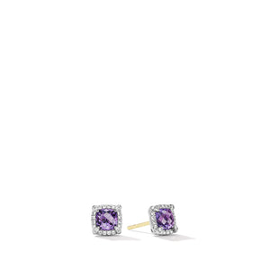 Petite Chatelaine Pavé Bezel Stud Earrings with Ameythst & Diamonds