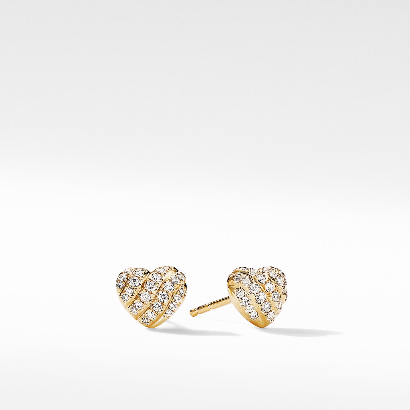 Cable Collectibles® Heart Stud Earrings in 18K Yellow Gold with Pavé Diamonds