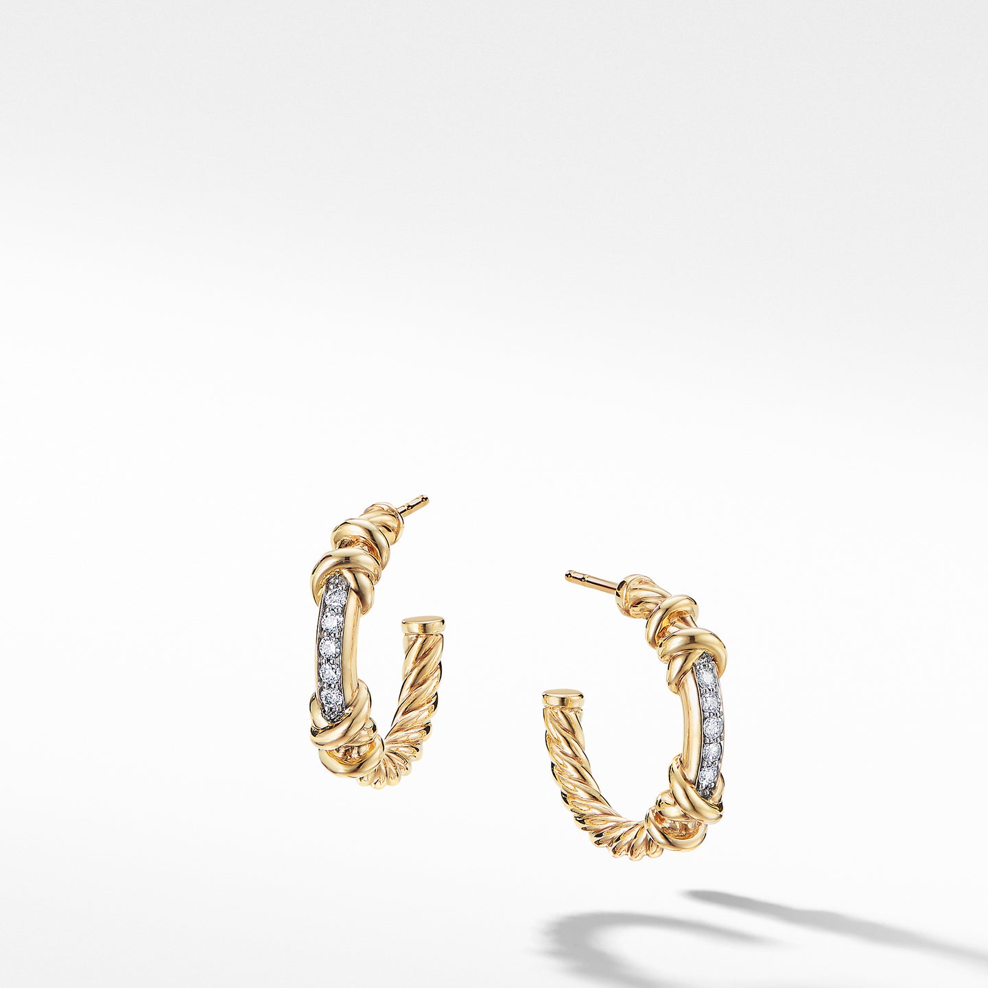 David Yurman Gold and Diamond Hoop Earrings