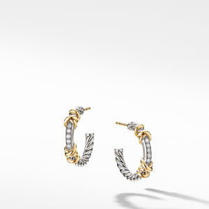 David Yurman Petite Helena Hoop Earrings with 18K Yellow Gold and Diamonds