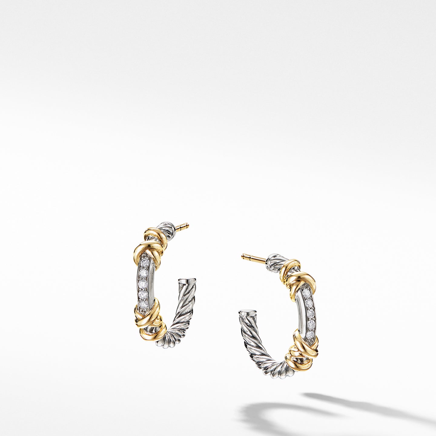 David Yurman Petite Helena Hoop Earrings with 18K Yellow Gold and Diamonds