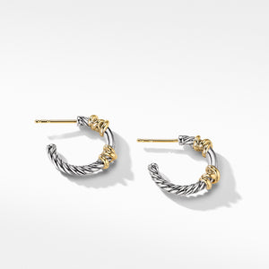 David Yurman Hoop Earrings in Sterling Silver with 18K Gold and Diamonds
