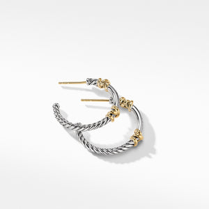 David Yurman Silver Petite Helena Hoop Earrings with 18K Yellow Gold and Diamonds