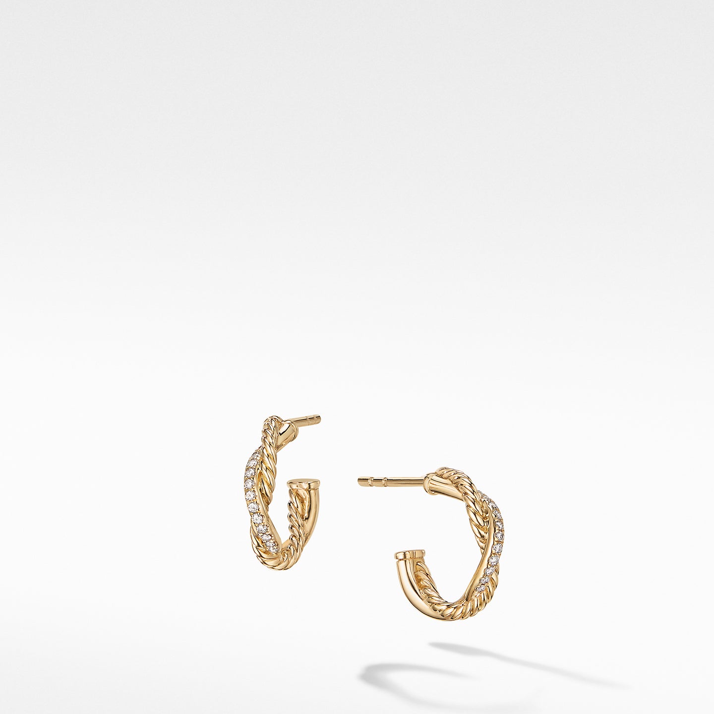 David Yurman Petite Infinity Huggie Hoop Earrings in 18K Yellow Gold with Diamonds