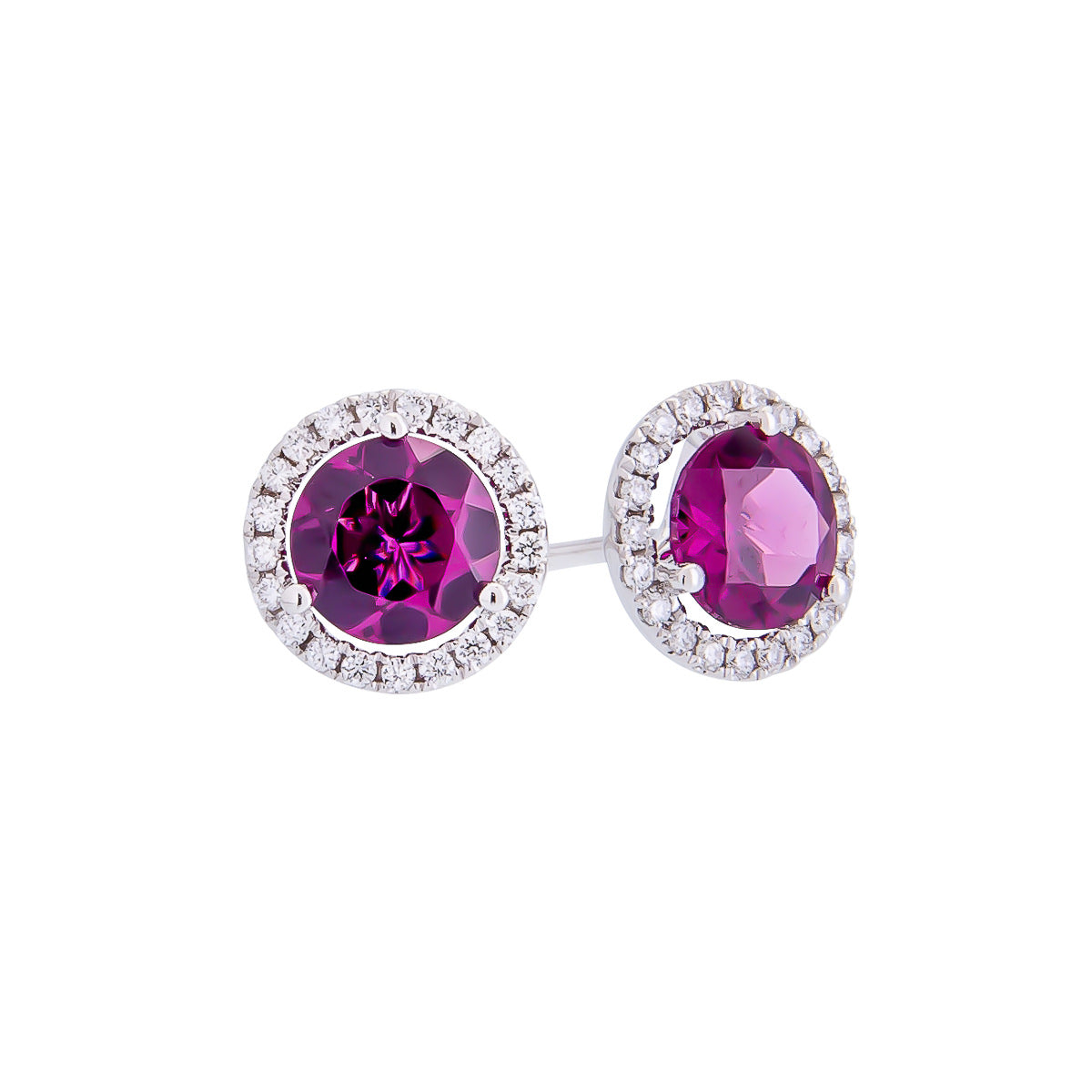 Sabel Collection 14K White Gold Round Rhodolite Garnet and Diamond Halo Stud Earrings