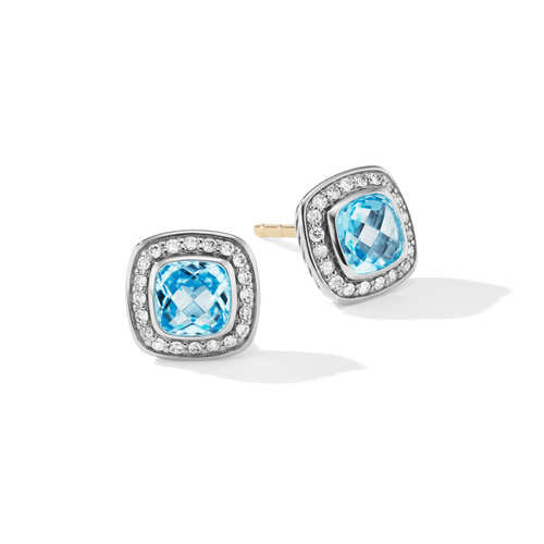Petite Albion Stud Earrings with Blue Topaz and Pavé Diamonds