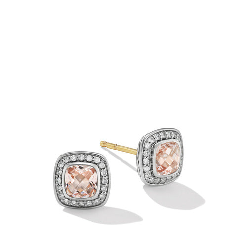 Petite Albion Stud Earrings with Morganite and Pavé Diamonds