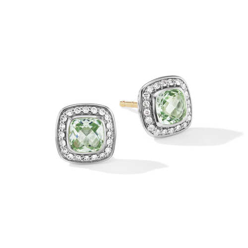 Petite Albion Stud Earrings with Prasiolite and Pavé DiamondsPetite Albion Stud Earrings with Prasiolite and Pavé Diamonds