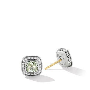 Petite Albion Stud Earrings with Prasiolite and Pavé Diamonds