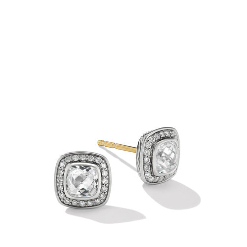 Petite Albion Stud Earrings with White Topaz and Pavé Diamonds