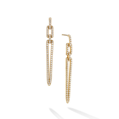 Stax Elongated Drop Earrings in 18K Yellow Gold with Pavé Diamonds