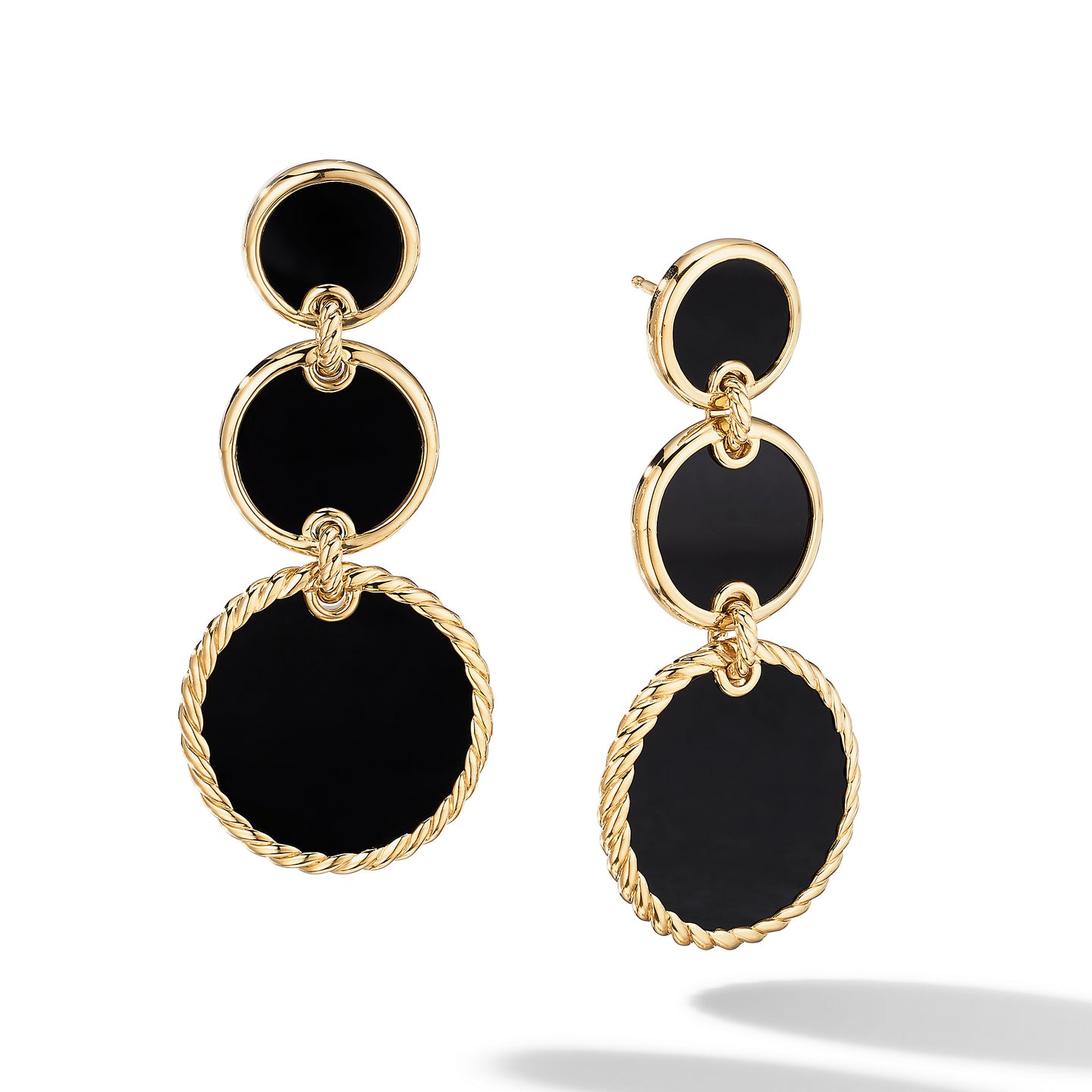 DY Elements® Triple Drop Earrings in 18K Yellow Gold with Black Onyx