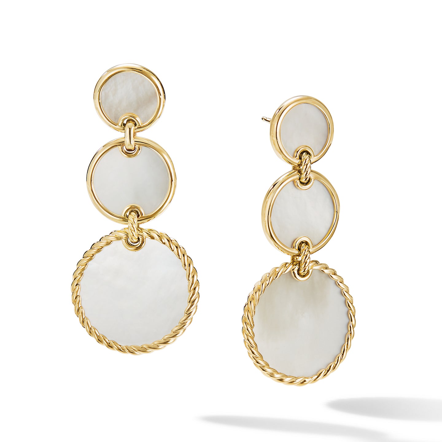 DY Elements® Triple Drop Earrings in 18K Yellow Gold with Mother of Pearl