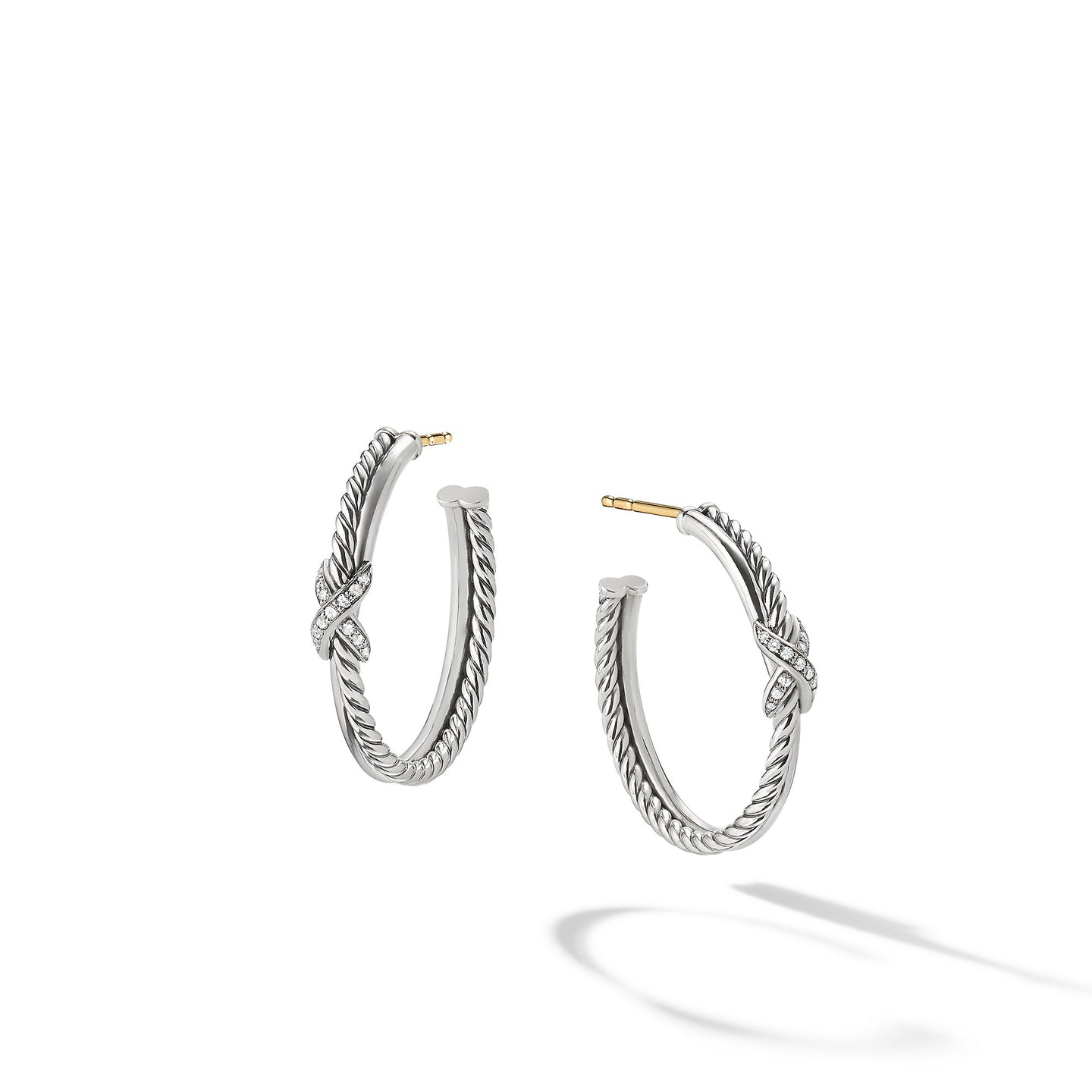 Petite X Hoop Earrings with Pavé Diamonds